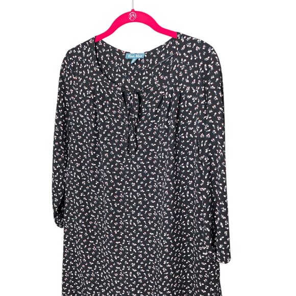 Anthropologie Size 4 Fleur Bleue Black Floral Chiffon Peasant Boho Mini Dress - Picture 2 of 5